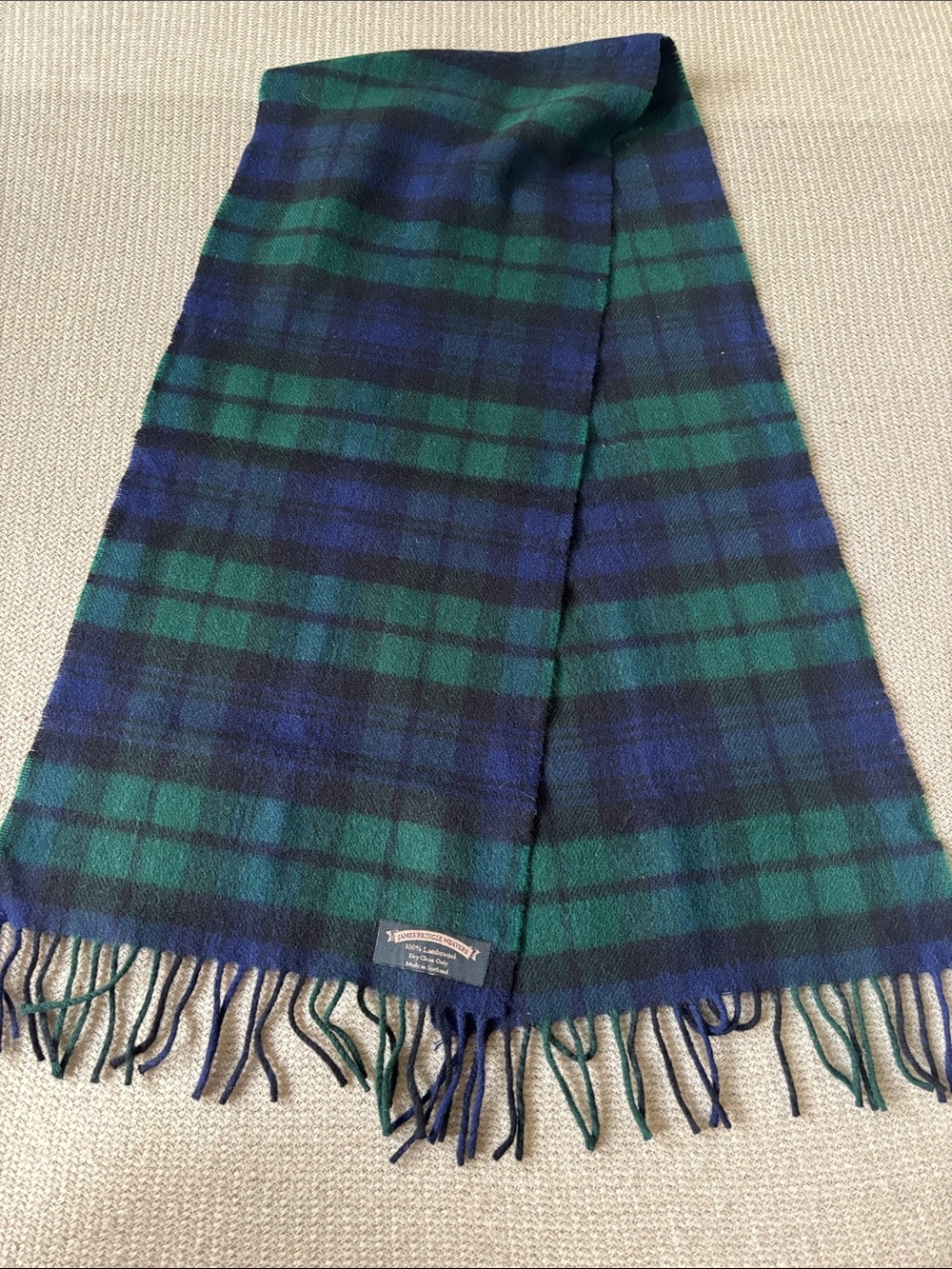 Tartan Lambβs Wool Scarf in Green and Navy Plaid made in Scotland